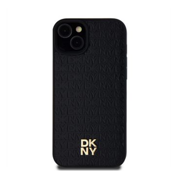   DKNY PU Leather Repeat Pattern Stack Logo Apple iPhone 15 Plus Magsafe kompatibilis hátlap tok, fekete