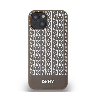   DKNY PU Leather Repeat Pattern Bottom Stripe Apple iPhone 13 Magsafe kompatibilis hátlap tok, barna
