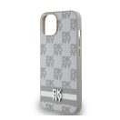 DKNY PU Leather Checkered Pattern and Stripe Apple iPhone 15 hátlap tok, bézs