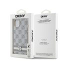 DKNY PU Leather Checkered Pattern and Stripe Apple iPhone 15 hátlap tok, bézs