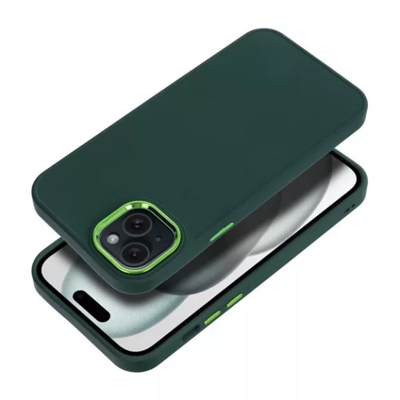 Frame iPhone 15 Plus közepesen ütésálló tok kameravédő kerettel, zöld