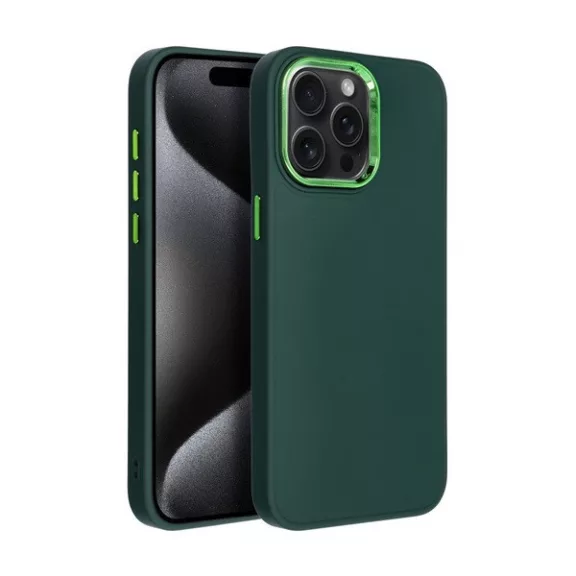 Frame iPhone 15 Pro Max közepesen ütésálló tok kameravédő kerettel, zöld