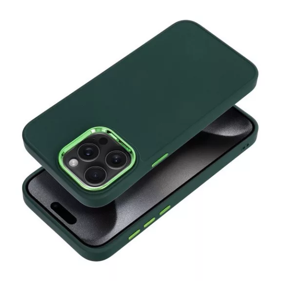 Frame iPhone 15 Pro Max közepesen ütésálló tok kameravédő kerettel, zöld