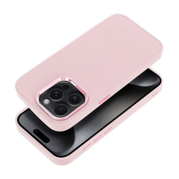 Frame iPhone 15 Pro közepesen ütésálló tok kameravédő kerettel, rózsaszín