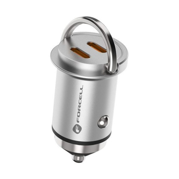Forcell F-energy Mini autós szivargyújtó töltő 2xUSB-C, PD, 30W, ezüst