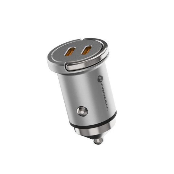 Forcell F-energy Mini autós szivargyújtó töltő 2xUSB-C, PD, 30W, ezüst