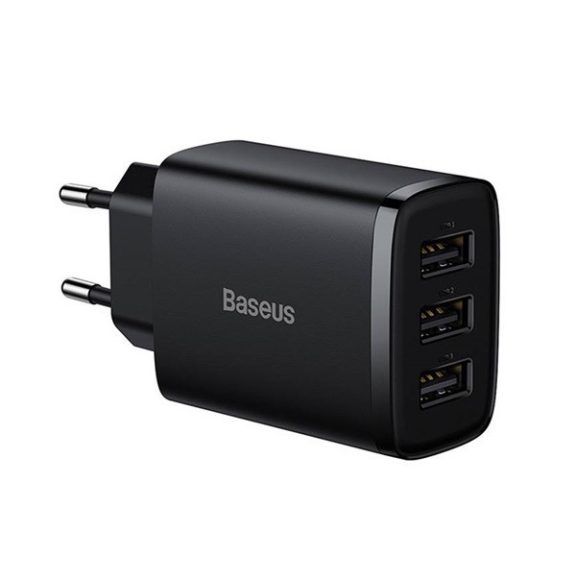 Baseus kompakt gyorstöltő 3x USB, 17W, Fekete