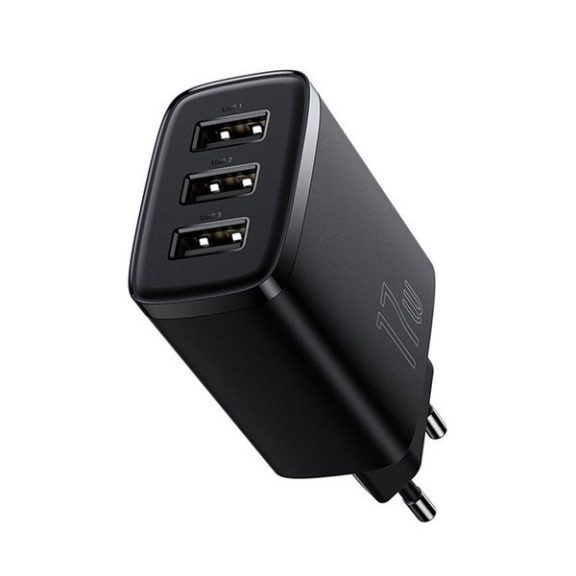 Baseus kompakt gyorstöltő 3x USB, 17W, Fekete