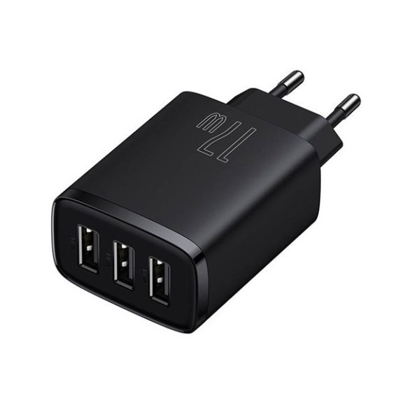 Baseus kompakt gyorstöltő 3x USB, 17W, Fekete