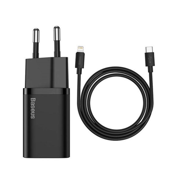 Baseus Super Si USB-AUSB-C gyorstöltő 1 m-es USB-AUSB-C-Lightning kábellel, 20W, fekete