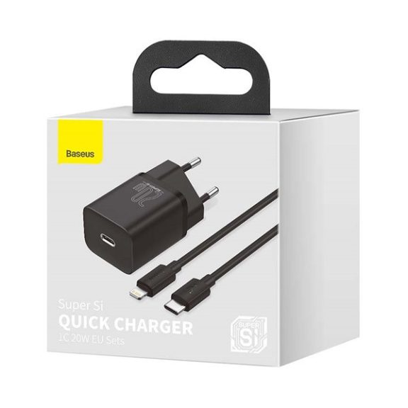 Baseus Super Si USB-AUSB-C gyorstöltő 1 m-es USB-AUSB-C-Lightning kábellel, 20W, fekete
