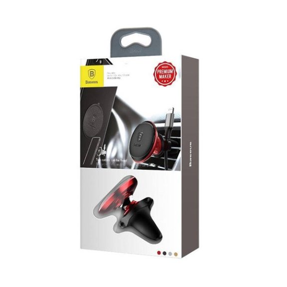 Baseus Magnetic Air Vent Mágneses autós telefontartó kábelcsipesszel, piros