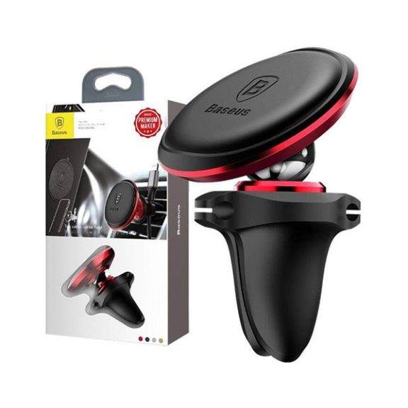 Baseus Magnetic Air Vent Mágneses autós telefontartó kábelcsipesszel, piros