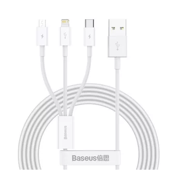   Baseus Superior Series 3in1 töltő- és adatkábel, USB / microUSB / USB-C / Lightning, 3,5 A, 1,2 m, fehér