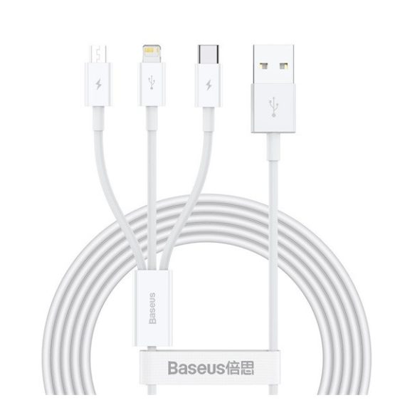 Baseus Superior Series 3in1 töltő- és adatkábel, USB / microUSB / USB-C / Lightning, 3,5 A, 1,2 m, fehér