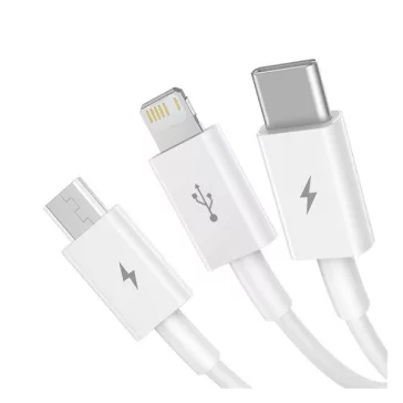   Baseus Superior Series 3in1 töltő- és adatkábel, USB / microUSB / USB-C / Lightning, 3,5 A, 1,2 m, fehér