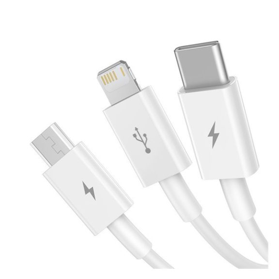 Baseus Superior Series 3in1 töltő- és adatkábel, USB / microUSB / USB-C / Lightning, 3,5 A, 1,2 m, fehér
