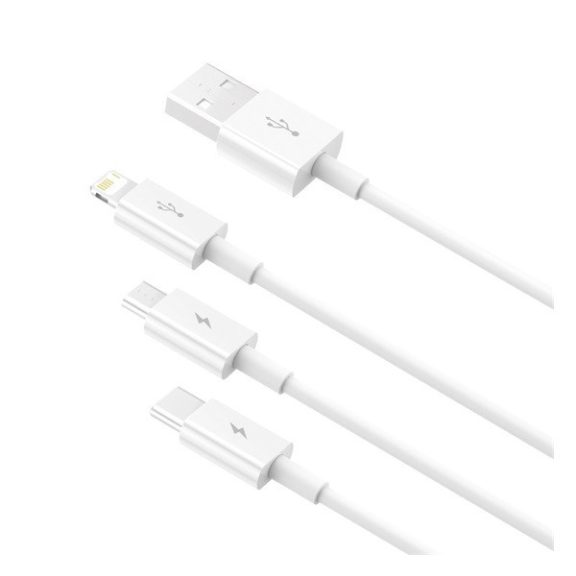 Baseus Superior Series 3in1 töltő- és adatkábel, USB / microUSB / USB-C / Lightning, 3,5 A, 1,2 m, fehér