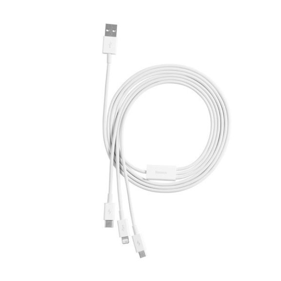 Baseus Superior Series 3in1 töltő- és adatkábel, USB / microUSB / USB-C / Lightning, 3,5 A, 1,2 m, fehér