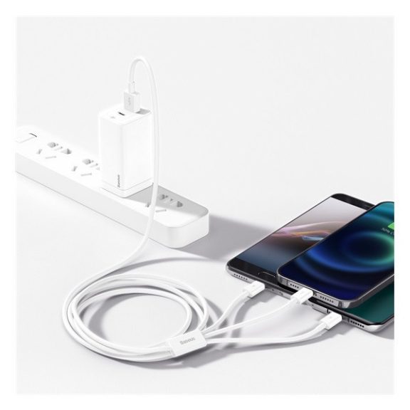 Baseus Superior Series 3in1 töltő- és adatkábel, USB / microUSB / USB-C / Lightning, 3,5 A, 1,2 m, fehér