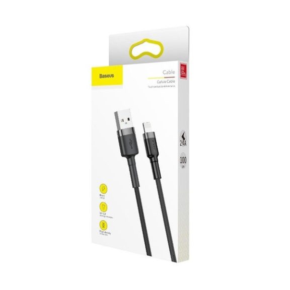 Baseus Cafule USB / Lightning töltő- és adatkábel, 2.4A, 1 m, szürke-fekete