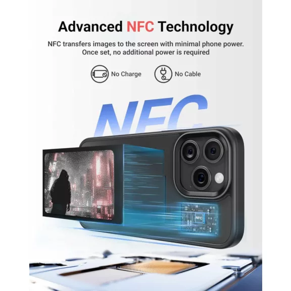 E-Ink okos telefontok, programozható NFC kijelzővel iPhone 14 Pro, fekete