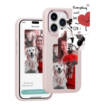   E-Ink okos telefontok, programozható NFC kijelzővel iPhone 15 Pro Max, rózsaszín