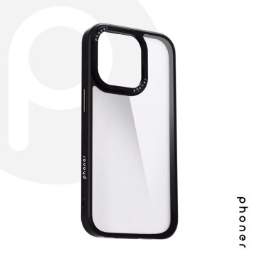   Phoner Custom Hybrid Apple iPhone 13 / 14 hátlap tok, fekete (fekete gombokkal)