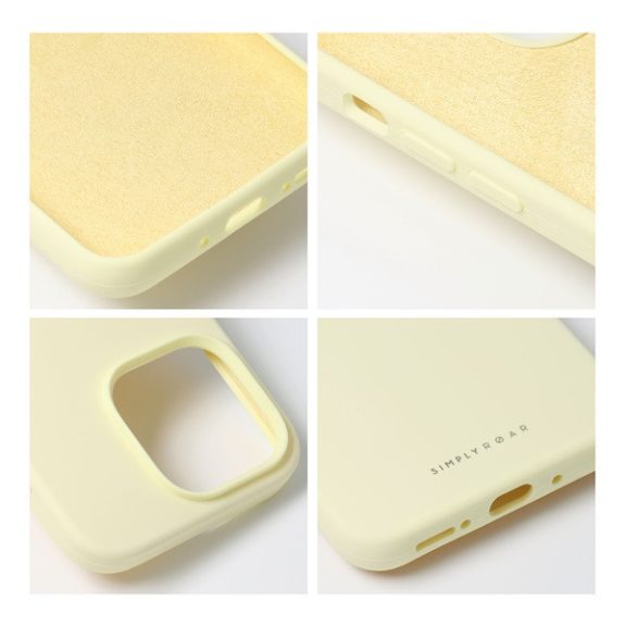 Roar Apple iPhone 13 Pro prémium szilikon tok velúr béléssel, világossárga