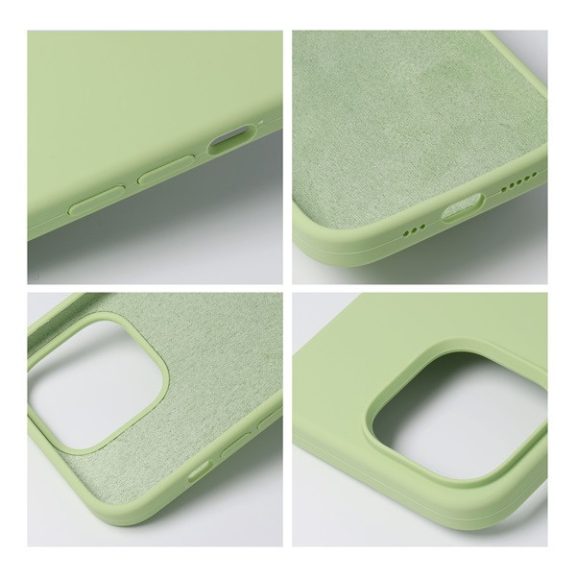 Roar Apple iPhone 14 Plus prémium szilikon tok velúr béléssel, világoszöld