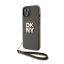 DKNY PU Leather Stack Logo Apple iPhone 15 hátlap tok csuklópánttal, barna