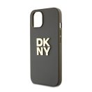 DKNY PU Leather Stack Logo Apple iPhone 15 hátlap tok csuklópánttal, barna