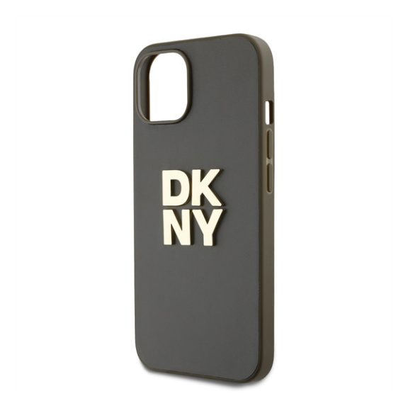 DKNY PU Leather Stack Logo Apple iPhone 15 hátlap tok csuklópánttal, barna