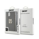 DKNY PU Leather Stack Logo Apple iPhone 15 hátlap tok csuklópánttal, barna