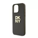 DKNY PU Leather Stack Logo Apple iPhone 15 Pro Max hátlap tok csuklópánttal, barna