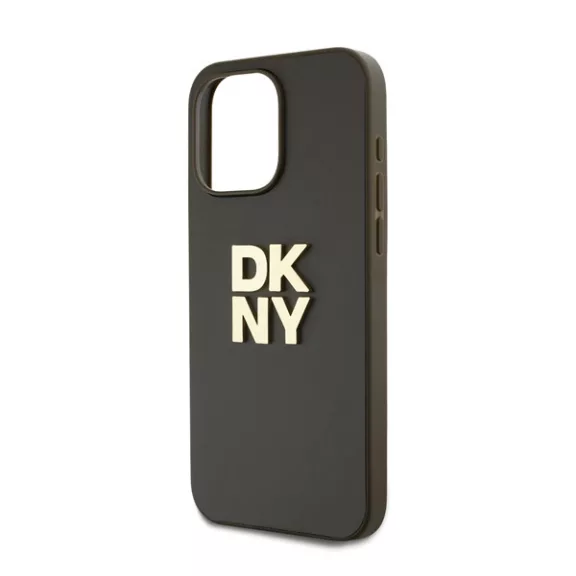 DKNY PU Leather Stack Logo Apple iPhone 15 Pro Max hátlap tok csuklópánttal, barna
