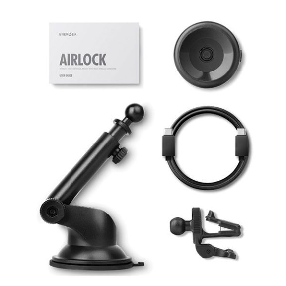 Energea AirLock univerzális autós tartó vezetéknélküli töltéssel, szélvédőre, fekete