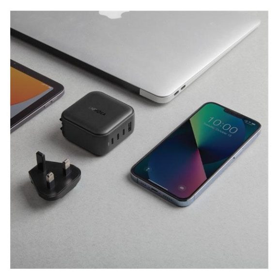 Energea Travelite GAN66 1xUSB-A/ 2xUSB-C utazó gyorstöltő adapter, (PD-PPS-QC 3.0) 66W, fekete (US/EU)