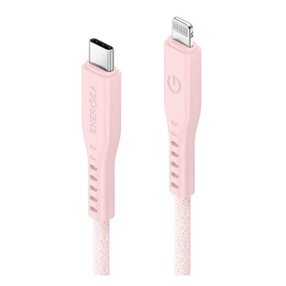 Energea Flow C94 USB-C / Lightning MFI szövet gyorstöltő- és adatkábel, 1.5m, 60W, 3A, rózsaszín
