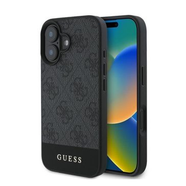   Guess 4G Bottom Stripe Apple iPhone 16 Plus hátlap tok, szürke GUHCP16MG4GLGR