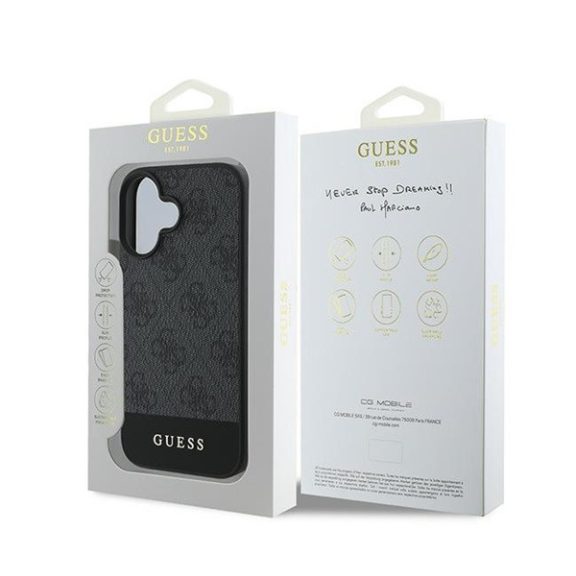 Guess 4G Bottom Stripe Apple iPhone 16 Plus hátlap tok, szürke GUHCP16MG4GLGR