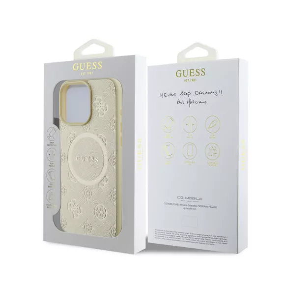 Guess Saffiano Peony Classic Logo Apple iPhone 16 Pro hátlap tok, arany GUHMP16LPSAPSMED