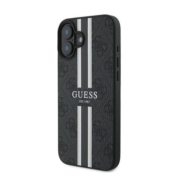 Guess 4G Printed Stripes MagSafe Apple iPhone 16 Plus hátlap tok, fekete/barna GUHMP16MP4RPSK