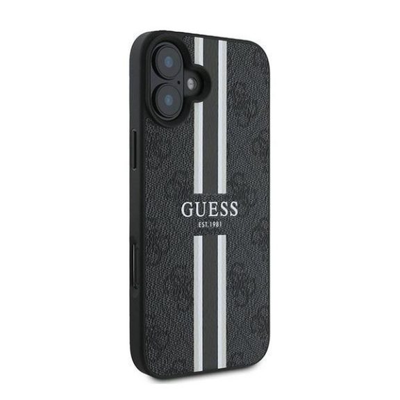 Guess 4G Printed Stripes MagSafe Apple iPhone 16 Plus hátlap tok, fekete/barna GUHMP16MP4RPSK