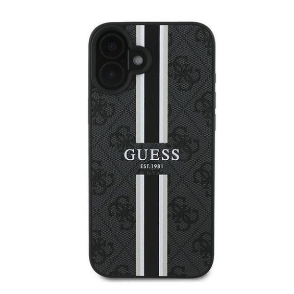 Guess 4G Printed Stripes MagSafe Apple iPhone 16 Plus hátlap tok, fekete/barna GUHMP16MP4RPSK
