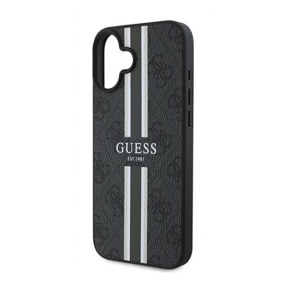Guess 4G Printed Stripes MagSafe Apple iPhone 16 Plus hátlap tok, fekete/barna GUHMP16MP4RPSK