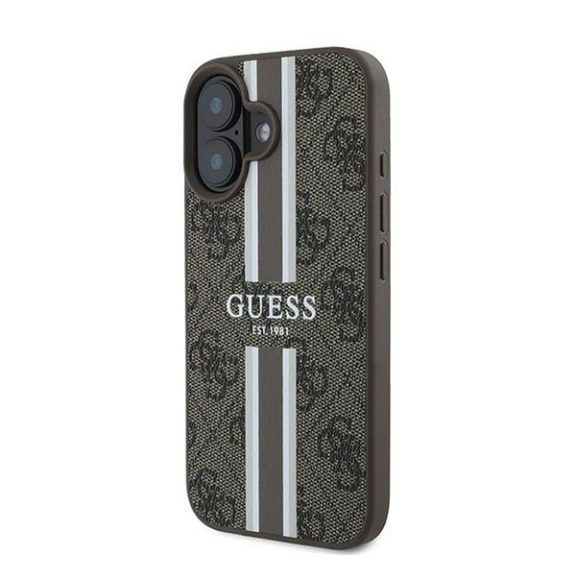 Guess 4G Printed Stripes MagSafe Apple iPhone 16 Plus hátlap tok, barna GUHMP16MP4RPSW