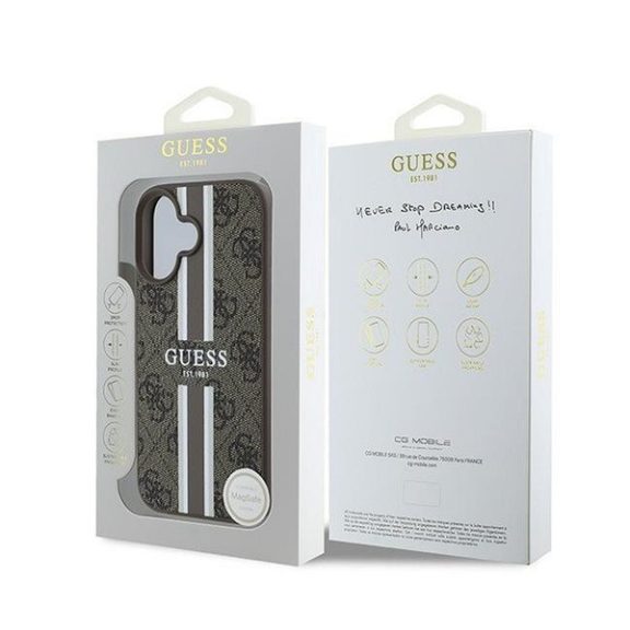 Guess 4G Printed Stripes MagSafe Apple iPhone 16 Plus hátlap tok, barna GUHMP16MP4RPSW