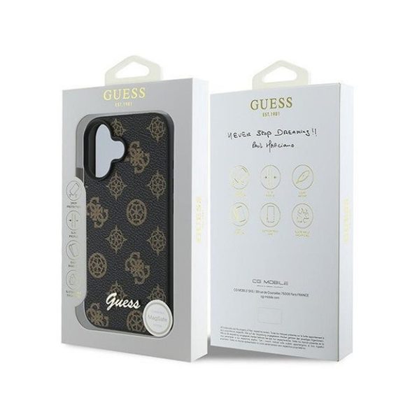 Guess PU Peony Script Apple iPhone 16 Plus MagSafe kompatibilis tok, fekete/barna GUHMP16MPGPYSK