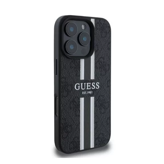 Guess 4G Printed Stripes MagSafe Apple iPhone 16 Pro Max hátlap tok, fekete/barna GUHMP16XP4RPSK